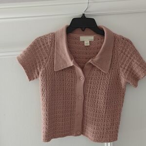 Pink Short Sleeve Knit Cardigan